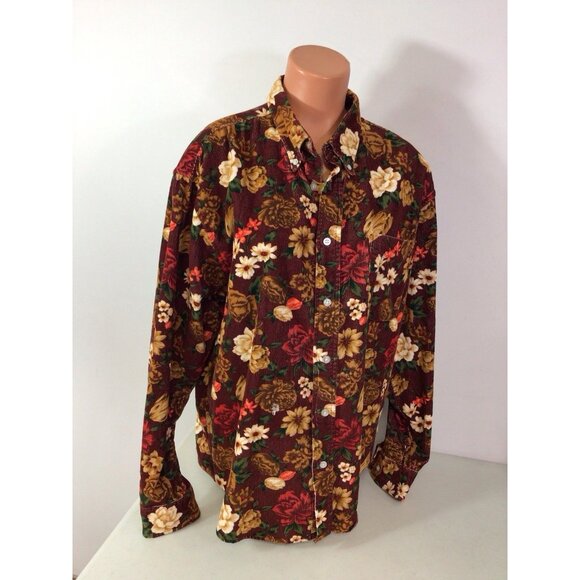 Fall Floral Corduroy Shirt Button Front Womens XL - Picture 1 of 7